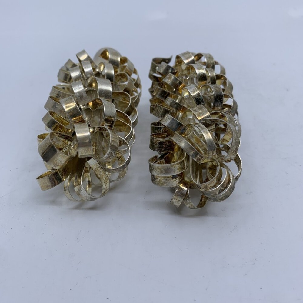 Vintage Brass Ribbon Loop Slim Taper Candle Covers 4.5” Tall MCM Pair - Picture 4 of 5